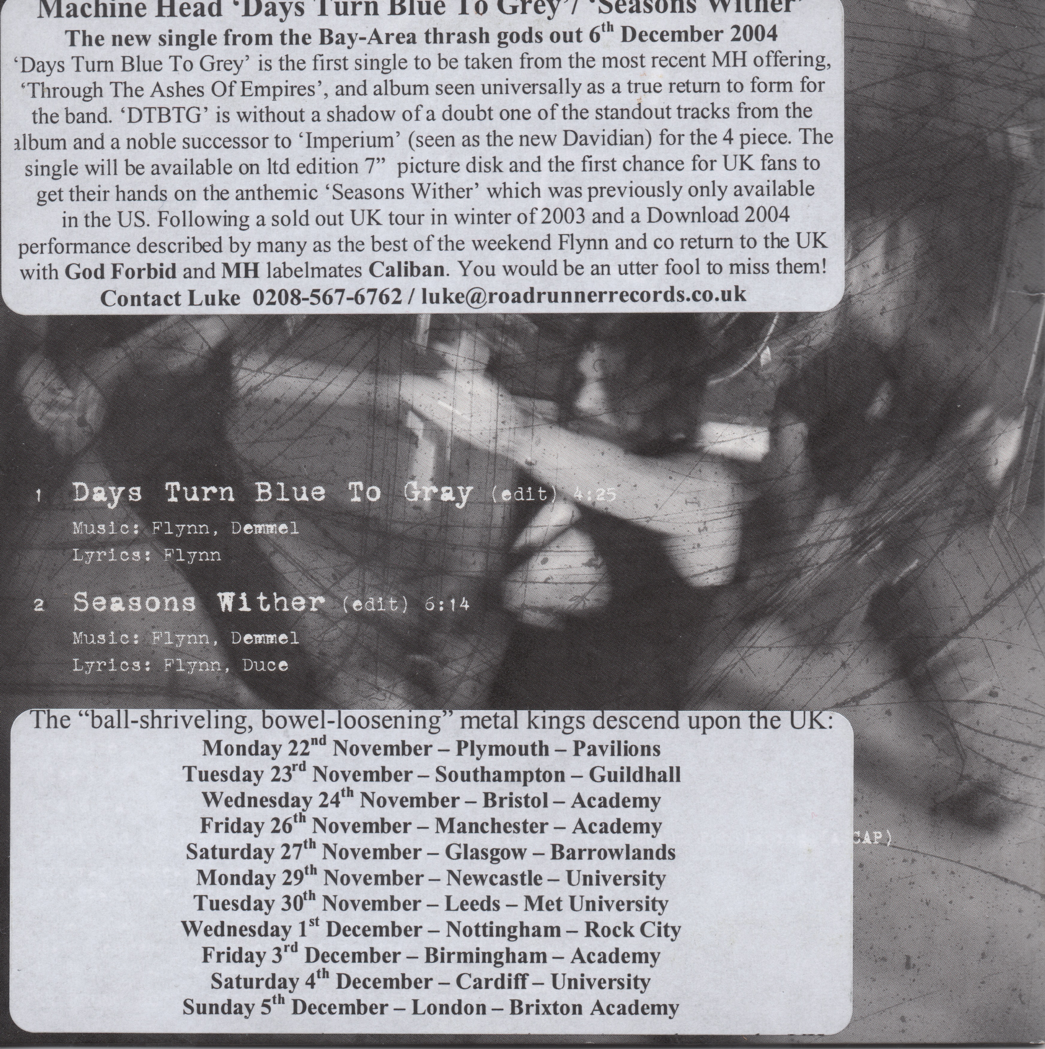 Days Turn Blue To Gray Card Sleeve Promo Back