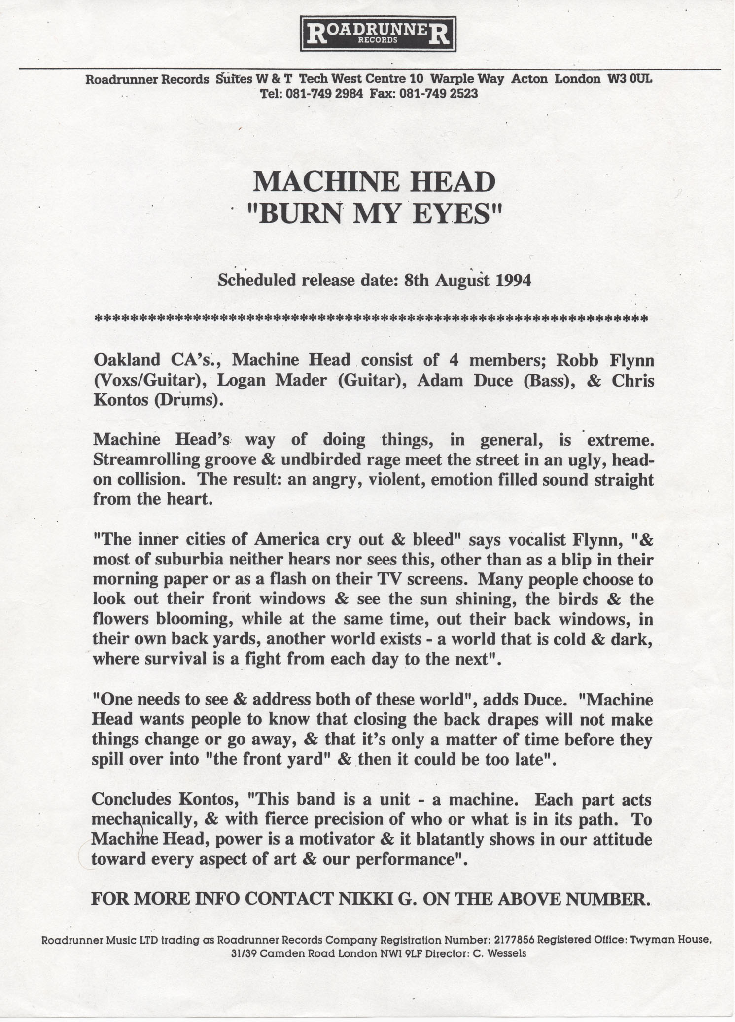 Burn My Eyes Press Release