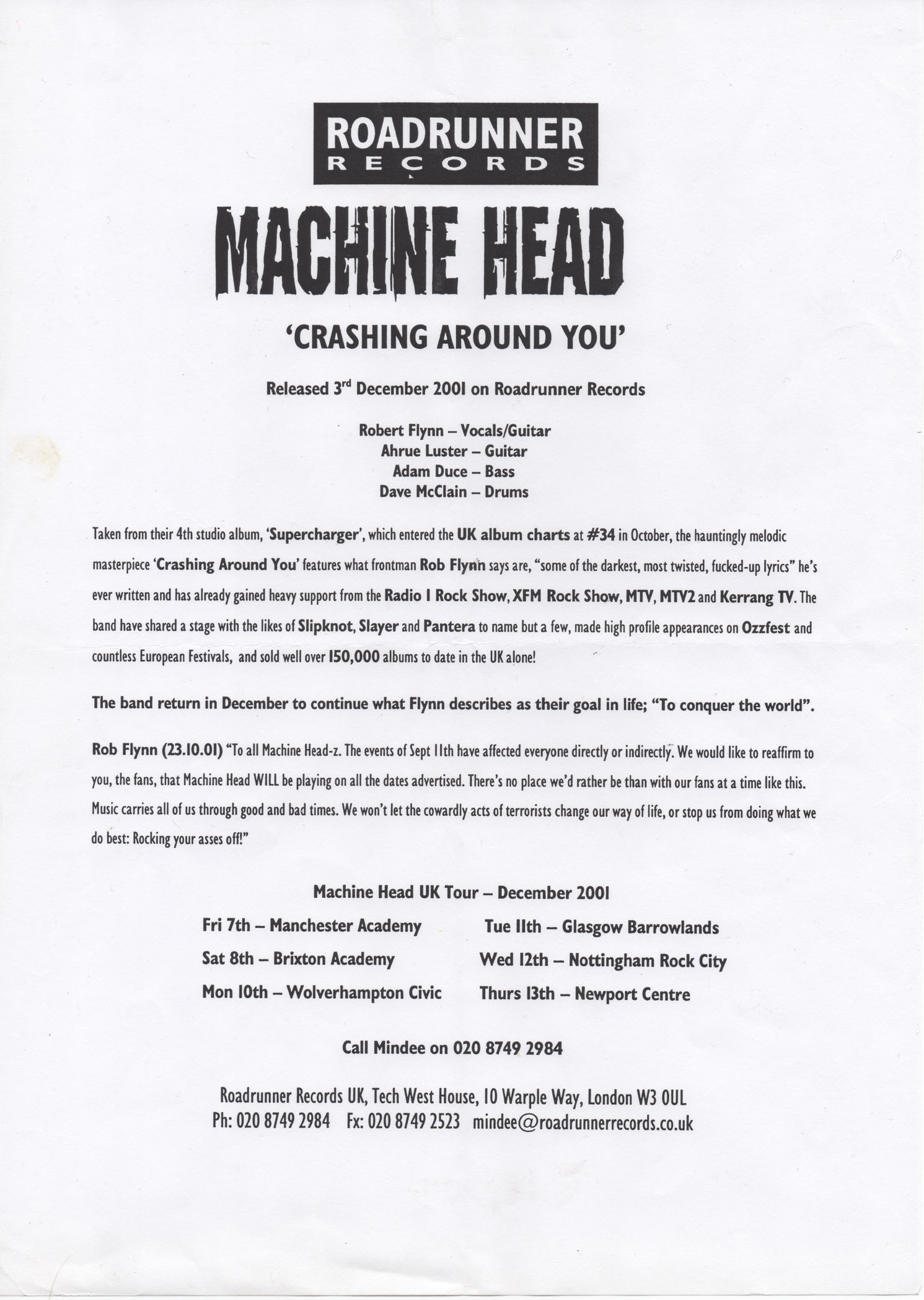 Crashing Around You Press Release
