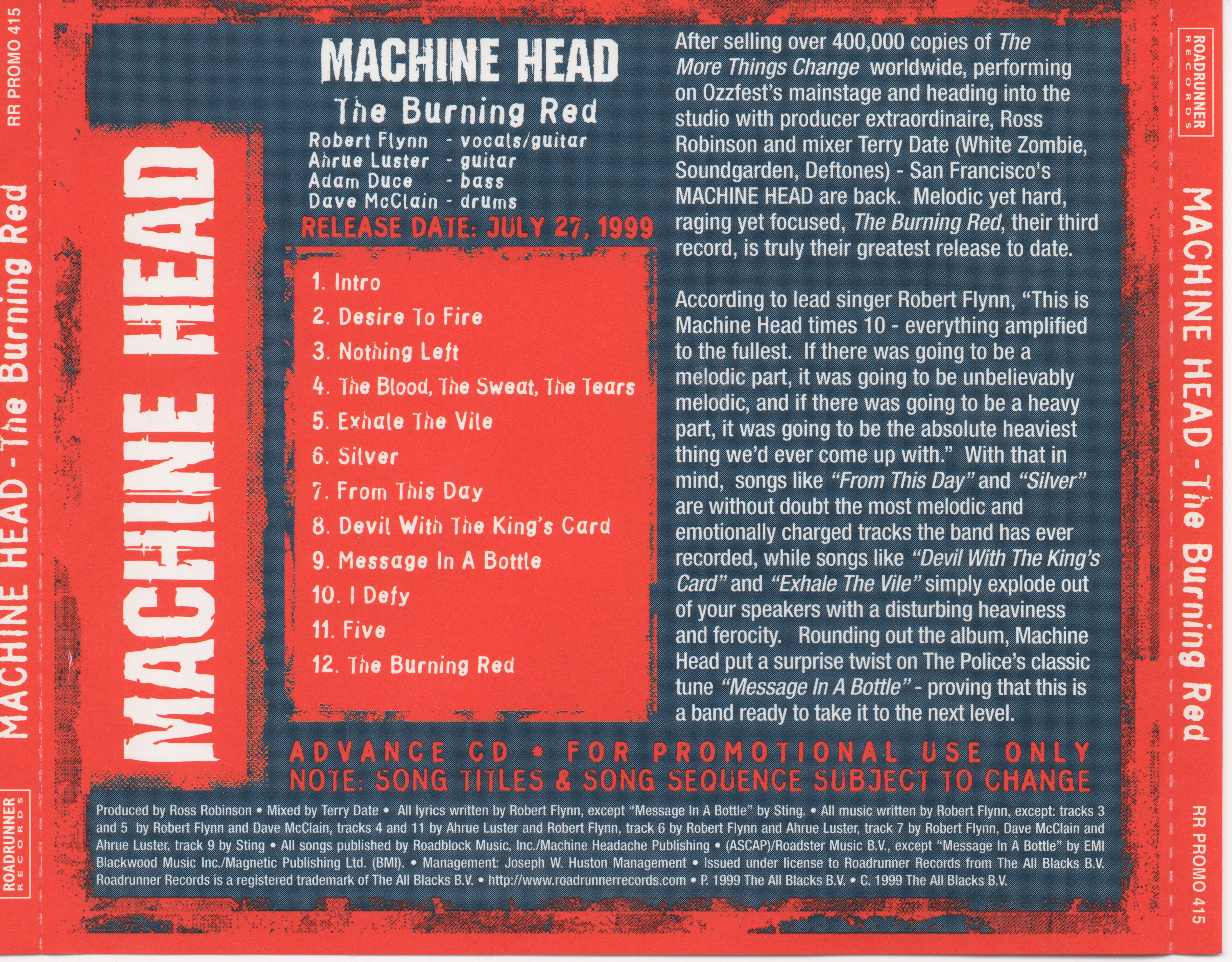 The Burning Red Advance Cd Back